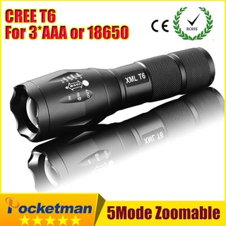 UltraFire ไฟฉายสว่างมาก 2200 LM รุ่น T6-1  ไฟฉายสว่างมาก หลอดT6 ตัวท็อปสุดหลอด Flashlight Cree LED - Black