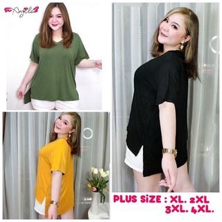 พร้อมส่ง.เสื้อยืดไซส์ใหญ่ รุ่นคอวีหน้าสั้น - หลังยาว XL➡️3XL ยี่ห้อ PLESHOP