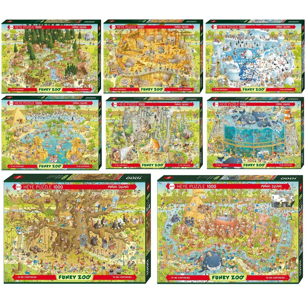 สินค้าพร้อม ปริศนาจิ๊กซอว์ HEYE ของเยอรมัน 1000 ชิ้น 29777 Funky Zoo ​​ของเล่นเพื่อการศึกษา กาวปริศนาฟรี