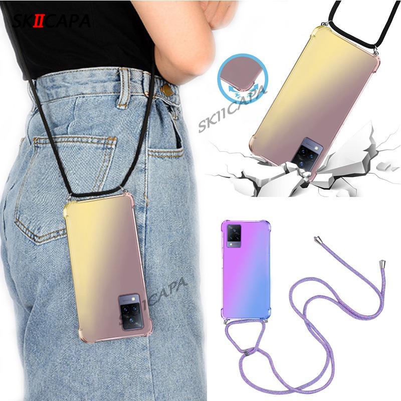 เคสโทรศัพท์มือถือ ซิลิโคนนิ่ม กันกระแทก แต่งไล่โทนสี พร้อมสายคล้องคอ และสายสะพายข้าง สําหรับ Vivo S1