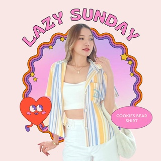 เสื้อเชิ๊ตโอเวอร์ไซส์ oversize สไตล์เกาหลี เสื้อผ้าฝ้าย 100% ชุดไปคาเฟ่ ชุดสีเอิร์ธโทน มินิมอล ลายทาง เสื้อคลุมไปทะเล