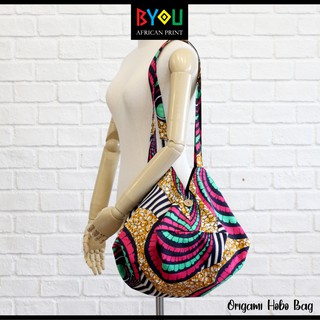 ย่ามแปดเหลี่ยมผ้าแอฟริกา Origami Hobo Bag (S)  [African Print Fabric]