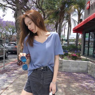 ❤️OverSize Basic T-Shirt ใส่สวย หุ่นดี ทรง เสื้อ Oversize สไตล์เกาหลี เสื้อยืด คอวี สีพื้น