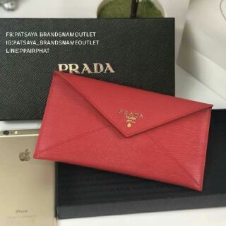 พร้อมส่งความสวยกระเป๋าสตางค์ใบยาวซองจดหมายหนังแท้💯ลายไม้ premium for gift จาก PRADA ใบยาวหนัง Saffiano