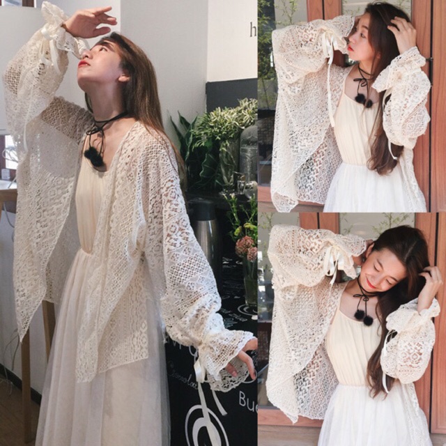 พร้อมส่ง > เสื้อคลุม ลูกไม้ สีครีม & สีขาว