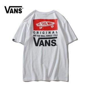 เสื้อยืดคอกลมแฟชั่น Vans เสื้อยืดแขนสั้นลําลองพิมพ์ลายทรงหลวมสําหรับผู้ชาย