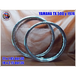 วงล้อเหล็ก(ชุบโครเมียม)  ล้อหน้าและหลังสำหรับ YAMAHA TX 500 y 1974 Front &amp; Rear  Chrome Steel Wheel Rim Set