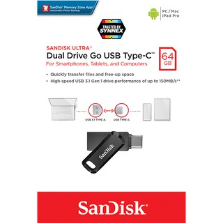 SanDisk Ultra Dual Drive Go 64GB Flash Drive USB3.1 Type-C Speed150mb/s (SDDDC3-064G-G46) แฟลชไดรฟ์ OTG แซนดิส จากซินเนค