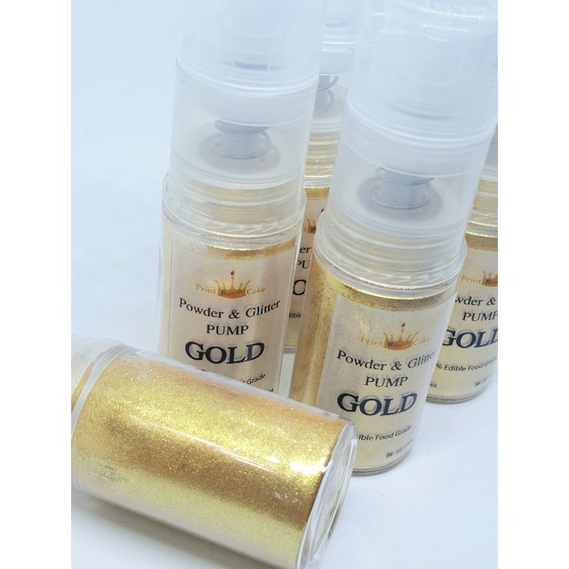 GOLD PUMP Powder & Glitter (Food grade100% สเปรย์กลิตเตอร์ สีทองผสมเกล็ดระยิบระยับ ตกแต่งขนม,อาหาร,เ