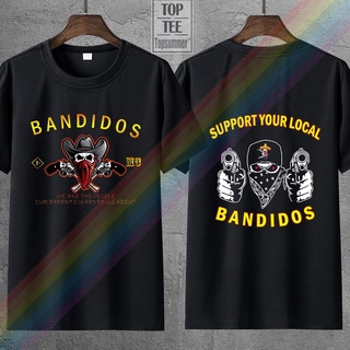 เสื้อยืดผู้ ใหม่ เสื้อยืดแขนสั้นลําลอง ผ้าฝ้าย 100% พิมพ์ลาย Bandidos Mc สีดํา สําหรับผู้ชาย LHZY S-5XL