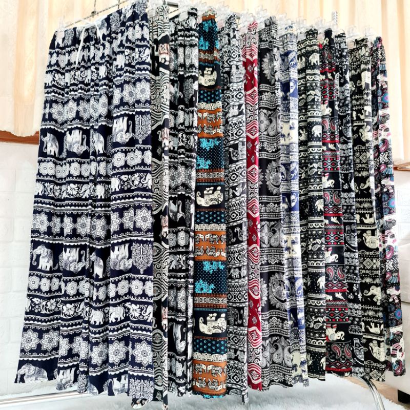 กางเกงลายช้าง ขาปล่อย งานไทยเกรดสูง ผ้าสปัน เอว25-40 นิ้ว