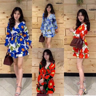 จั๊มสูทกางเกงขาบาน แขนยาว ลายดอก MM12231 Long sleeve floral print jumpsuit.