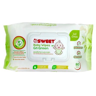 ทิชชู่เปียก ผ้าเช็ดทำความสะอาด SWEET GO GREEN 80 ชิ้น กระดาษเปียก