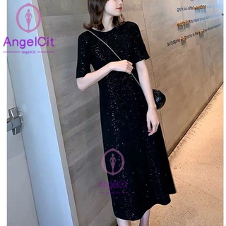 Angelcity※angelcity※joanna m❤️ ชุดแม็กซี่เดรสยาว คอกลม แบบบาง ระบายอากาศได้ดี สีดํา สําหรับผู้หญิง