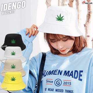 หมวกบักเก็ต Bucket สีพื้น 4 สี ปักลาย cannabis weed ใบไม้ ใบกัuชา F7Ah32-0084
