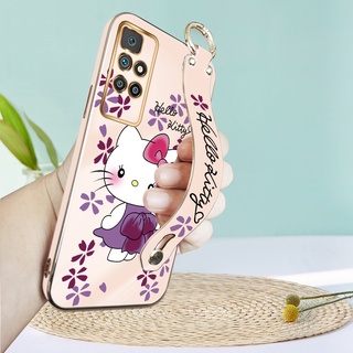 เคสโทรศัพท์มือถือแบบนิ่ม TPU ลายการ์ตูนคิตตี้ พร้อมสายคล้องข้อมือ หรูหรา สําหรับ Xiaomi Redmi 10 10C 10A 9C 9A 9T 8