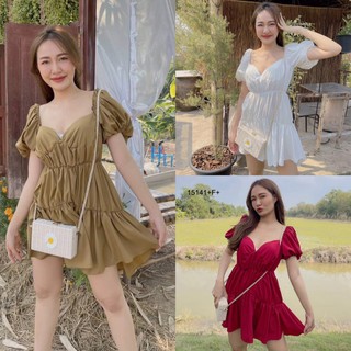 👗Pfashion [ส่งไว!!🚛] P15141 เดรสแขนพองตุ๊กตาหน้าสั้นหลังยาว Puff sleeve dress, short front, long back