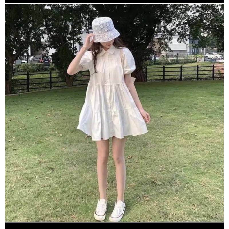 Dress คอปกสีขาว ผ้านิ่มมากก size eu38