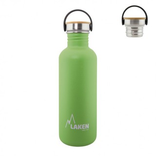 Laken Basic Steel Bottle 1L Bamboo And Stainless Steel Cap ขวดน้ำสแตนเลส ฝาไม่ไผ่/สเตนเลสส์ สตีล มีหูหิ้ว เบา ขนาด 1 ลิตร ลิขสิทธิ์แท้จากประเทศสเปน