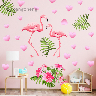Passionate Flamingo Flower Wall Stickers Home Decor Living Room Bedroom Cartoon Animal Wall Decal PVC Mural Art