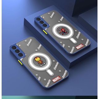 เคสโทรศัพท์มือถือแบบแข็ง ผิวด้าน กันกระแทก ลายโลโก้ Marvel Spider Man Iron Man น่ารัก สําหรับ Samsung Galaxy S22 Ultra S21 S20 FE S10 S9 S10E Plus 5G