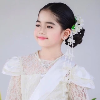 เซตสร้อยมุก ต่างหูหนีบ เครื่องประดับชุดไทยเด็กผู้ใหญ่ ใส่ง่ายไม่เจ็บ