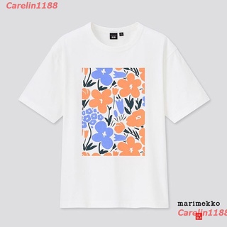 【ผ้าฝ้ายแท้】Carelin1188 New UNIQLO เสื้อยืดสตรีคอกลมแขนสั้นพิมพ์ลาย Marimekko รับลมร้อน 440697 discount