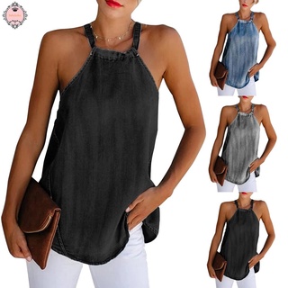 Women Casual Strappy Halter Neck Cami Vest T-Shirt Halter Sleeveless Blouse Top