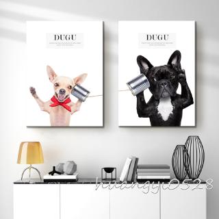 Canvas Painting Animal Dog Phone Earpiece Creative Nordic Style Home Decoration Poster Living Room Decoration Mural Unframed