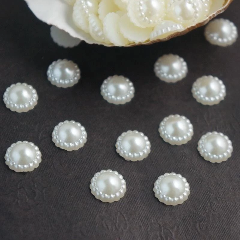 Craft DIY อุปกรณ์เสริม Faux Pearl ดอกไม้ลูกปัด 100 ชิ้นสีขาวงาช้าง Embellishment Pearl ปุ่มเย็บโทรศัพท์มือถืองานแต่งงาน
