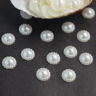 Craft DIY อุปกรณ์เสริม Faux Pearl ดอกไม้ลูกปัด 100 ชิ้นสีขาวงาช้าง Embellishment Pearl ปุ่มเย็บโทรศัพท์มือถืองานแต่งงาน