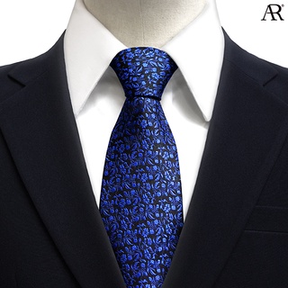 ANGELINO RUFOLO Necktie(NTM1950-ดอกไม้001) เนคไทผ้าไหมทออิตาลี่100%คุณภาพเยี่ยม ดีไซน์ Flower สีน้ำเงิน/ทอง/เงิน