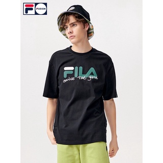 เสื้อยืดโอเวอร์ไซส์เสื้อยืดคอกลม แขนสั้น ผ้าฝ้าย พิมพ์ลายตัวอักษร FilaS-3XL