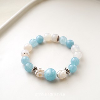 Stonemestyle-หินมงคลอความารีน Aquamarine ขนาด 8 มิล เดินทางปลอดภัย ทิเบต หยกขาว gemstone luckystone