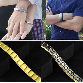 ﻿Nowintwion สร้อยข้อมือเพื่อสุขภาพ  Magneticum Bio Energy Steel Bracelet สีทอง เม็ดเล็ก 4 ต่อข้อ