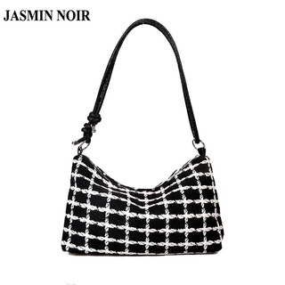 Jasmin NOIR กระเป๋าสะพายไหล่ กระเป๋าถือ ผ้าขนสัตว์ ลายสก๊อต เรียบง่าย สําหรับสตรี