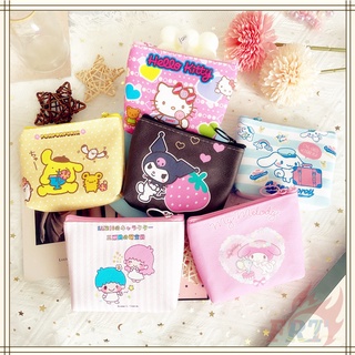 1 ชิ้น ✿ กระเป๋าใส่เหรียญ ลาย Sanrio ✿ กระเป๋าสตางค์ หนัง PU ลายการ์ตูน Hello Kitty Kuromi Melody Pompompurin Cinnamonroll Little Twin Stars