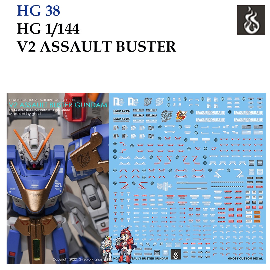 ดีคอลน้ำ [GHOST] HG 38 s V2 ASSAULT BUSTER GUNDAM HG 1/144 (HIQ) Fluorescent WATER DECAL GHG38 GHG 38 HG38