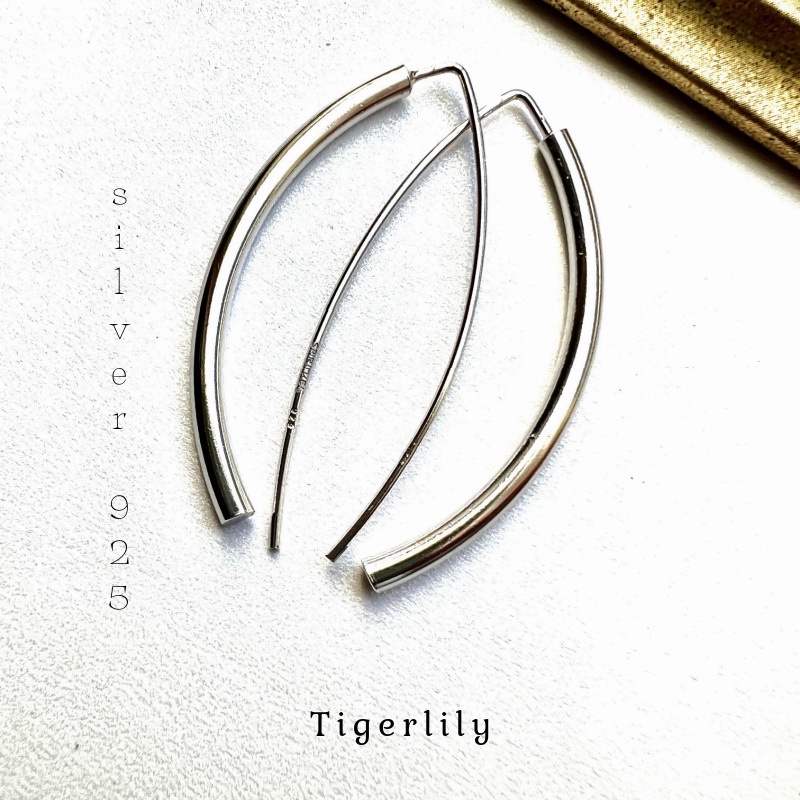 ต่างหูเงินแท้ 925 ต่างหูโค้ง 925 Silver Arc Earring ยาว 4 ซม.