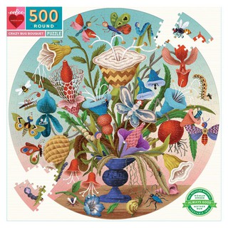 eeBoo Crazy Bug Bouquet 500 Piece Round Puzzle - จิ๊กซอว์รูปแมลงและช่อดอกไม้แบบ 500 ชิ้น