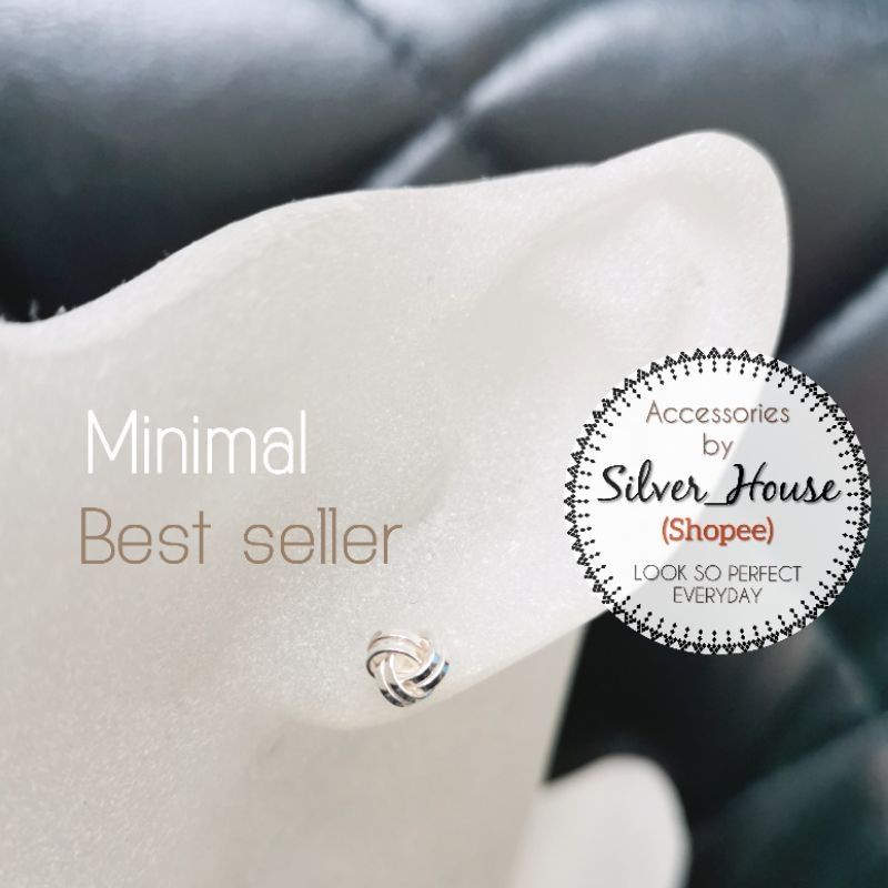 ต่างหูเงินแท้ 92.5% แบบตัวหมุดติดหู ลายตะกร้อ 4mm./ 5mm./ 6mm. สวยมาก - รูปที่ 2