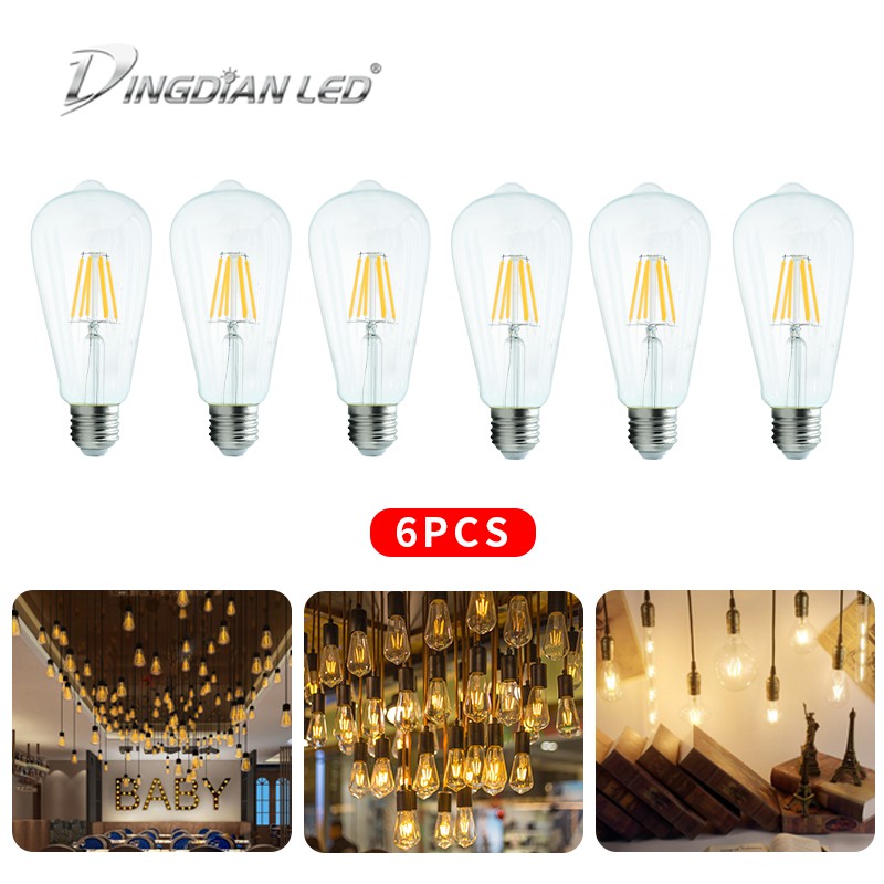 DingDian LED 6 Packs E27 220V ST64 Edison LED Bulb 2W 4W 6W 8W Perfect ...