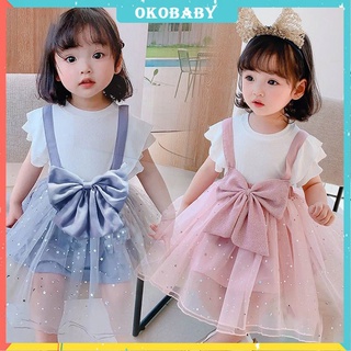 OKOBABY🌈พร้อมส่ง🌈ชุดเดรสเจ้าหญิงเด็กผู้หญิง เดรทtulleเเขนสั้นเด็กหญิง  ฤดูร้อน 0-4ปี