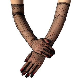 ถุงมือยาวแฟชั่น ถุงมือเจ้าสาวลายจุด ถุงมือแฟชั่นสำหรับผู้หญิง