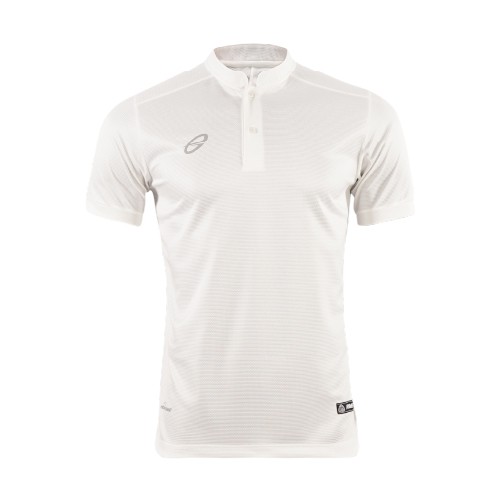 EGO PRIME PM213: เสื้อโปโลคอจีนแขนสั้น ไหล่สโลป สีขาว เสื้อโปโล เสื้อคอจีน