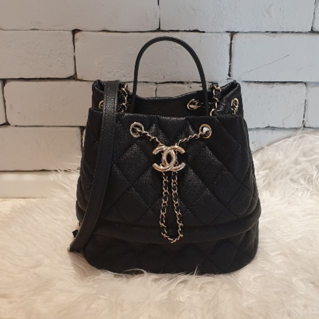 Kept unused Chanel Drawstring small size black carvire holo28