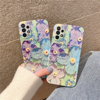 เคสโทรศัพท์ 2022 New Casing Samsung Galaxy A53 A73 A33 A23 A13 LTE A52S A52 A03 A22 M23 M33 S22 S21 + Ultra Plus FE 5G 4G TPU Softcase Blu-ray Rhinestones Painting Purple Flower Handphone Case เคส