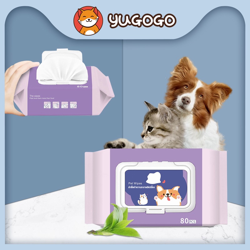 yugogo สัตว์เลี้ยงทิชชู่เปียก Pet wipes 80 แผ่น/ซอง สำหรับเช็ดสัตว์เลี้ยง ทิชชู่เปียก ทิชชู่เปียกเช็ดทำความสะอาด