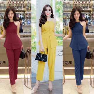 👗Pfashion [ส่งไว!!🚛] P8890 Set เสื้อผ่าหน้า + กางเกงขายาว Set front slit + pants Set front slit + pants