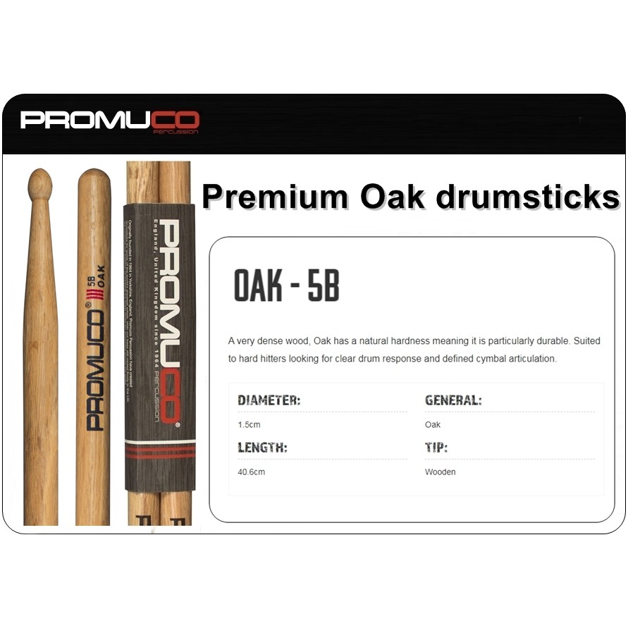 ไม้กลอง PROMUCO คุณภาพขนาด 5B ผลิตจากไม้ OAK